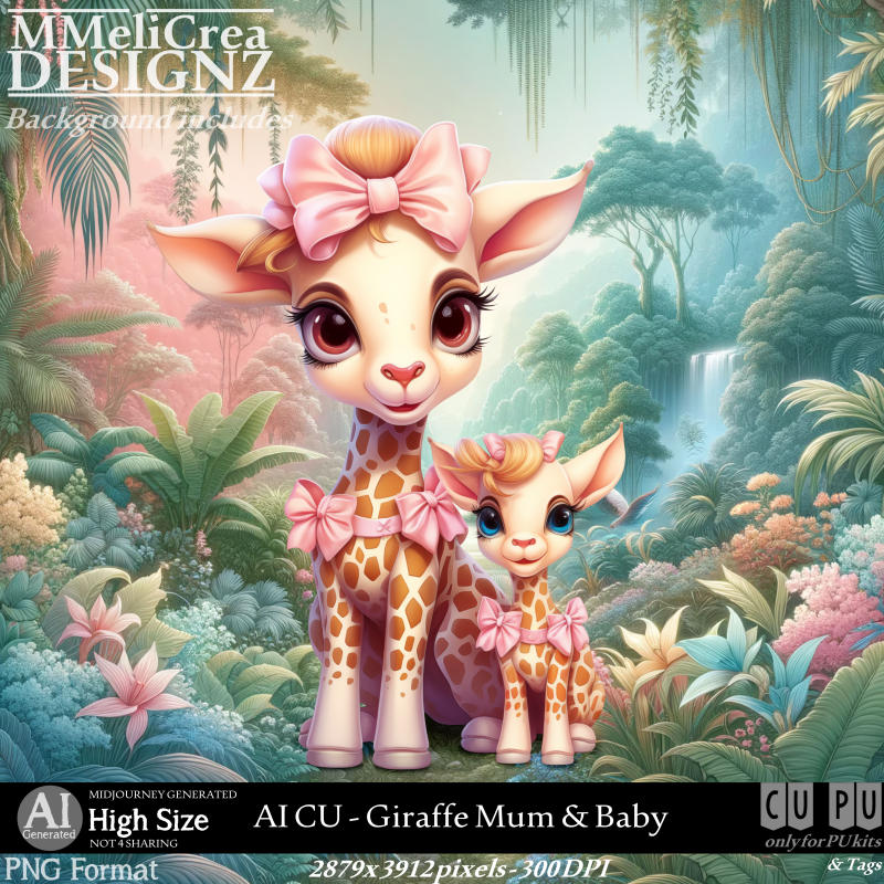 AI - CU Giraffe Mum & Baby (CU4PU/PNG) - Click Image to Close